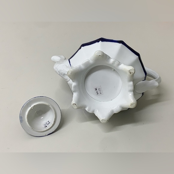 19th Century Antique Gaudy Welsh Feather Pattern Ring Finial Lidded Teapot - Picture 11 of 16